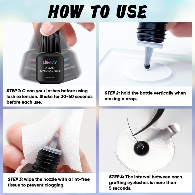 Libeauty Lash Extension Glue, Professional Eyelash Extension Glue for Salon