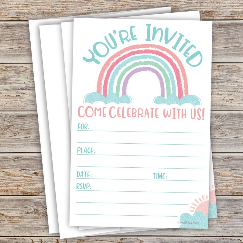 Cute Rainbow Invitations (20 Count) With Envelopes - Girl Baby