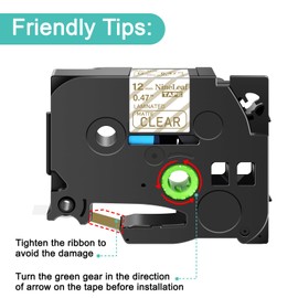 NineLeaf TZe-M34 Label Tape 12mm 0.47 Laminated Matte Clear TZM34 TZe TZ Gold on Matte Clear Compatible with Brother P Touch Label Maker Tape 1/2" for Brother Ptouch PT-H100 D200 D210, 5 Pack