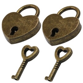 Waziaqoc 2PCS Mini Antique Bronze Heart Shaped Padlock with Key, Small Metal Padlock Decorative Locks, Jewelry Box, Storage Box, Suitcase, Handbag