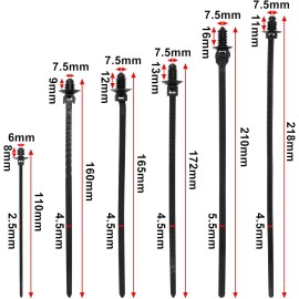 SWZHAI 60 PCS Push Mount Zip Ties, Nylon Car Wire Tie Snap in Cable Black