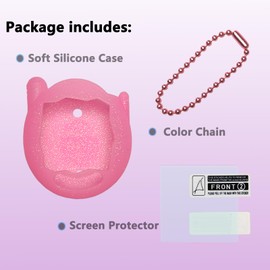 JCHPINE Silicone Cover Case for Tamagotchi Connection Virtual Reality Pet, Screen Protector for Tamagotchi Connection Electronic Pet Accessories (Silicone Case and Screen Film) (Pink)
