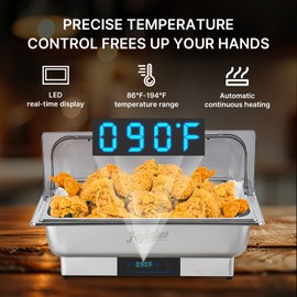 Electric Chafing Dish, 9QT Buffet Servers and Warmers, Stainless Steel Chaffing Dishes with Temperature Control Display, Commercial Food Warmers For for Parties, Catering, Buffets (1/1 Full Size)