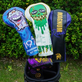 Big Crazy Golf Headcovers - Funny Golf Club Covers - Tour Grade PU Leather - Golf Driver Headcover, Waterproof, Soft Lining Golf Gift Birthday Gifts Skull Skeleton (Green)