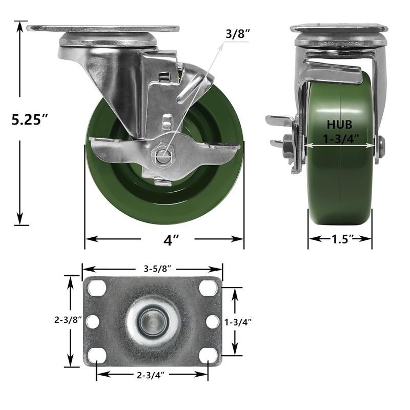 4 Inch High Temperature Casters, Oven-Safe Bakery Rack Casters, -20°F