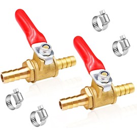 Pack of 2 Brass Ball Valve Hose Shut-off Valve, 12 mm Hose Nozzle to 12 mm Hose Nozzle, Water Stopcock with Handle Red for Water Pipes/Tap