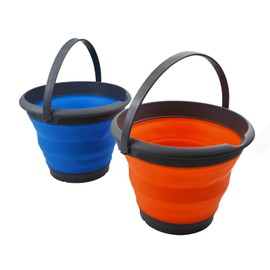 SAMMART 8.5L (2.2 Gallon) Collapsible Plastic Bucket - Foldable Round Tub - Portable Fishing Water Pail - Space Saving Outdoor Waterpot. Size 31cm Dia (Orange & Blue, 2)