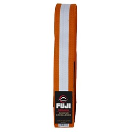 FUJI Kids Brazilian Jiu Jitsu Belt with Rank Bar, BJJ Belt for Children, Orange/White, Size A3
