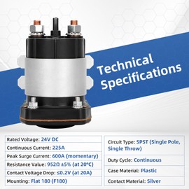 Fancat 24 Volt 225 Amp 4 Terminal Solenoid, Compatible with Trombetta 114-2411-020, 225 Amp Continuous Duty, 600 Amp Inrush, Heavy Duty Solenoid Relay Switch