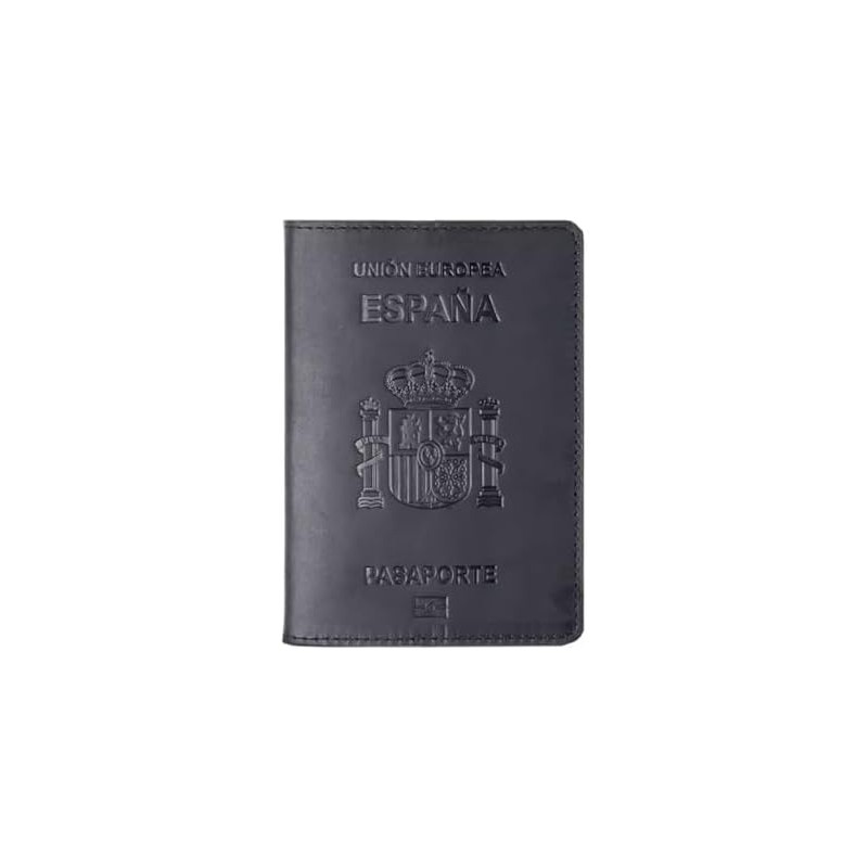 Porta pasaporte español, portadocumentos de piel vaca, tarjetero retro for