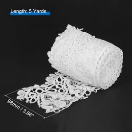 MECCANIXITY 4 Inch Wide 5 Yard Lace Ribbon Floral Pattern White Lace Trim Ribbon for Sewing Making, and DIY Crafts, Gift Wrapping, Wedding Decor