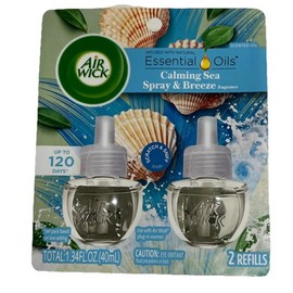 Air Wick Plug-in Scented Oil 2 Refill Calming Sea Spray and Breeze Air Freshener