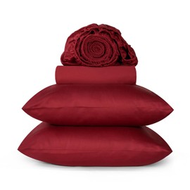 URBANHUT 800 Thread Count Full Size Egyptian Cotton Sheets Set, 4 Pc Bed Sheet Sets for Full Size Bedding, Luxury Hotel Sheets Sateen Finish Fits 16" Deep Pocket - Burgundy