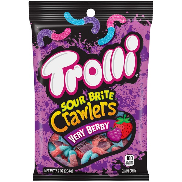 Trolli Sour Brite Crawlers Candy, Very Berry Flavored Sour Gummy Worms, 7.2 Ounce