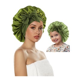 ZURLEFY Sage Green Satin Bonnet for Sleeping Women, Olive Green Silk Hair Bonnet with Tie for Womens Curly Hair Night Cap (68-10L)