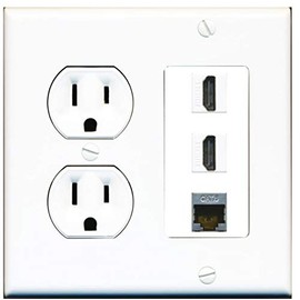 15 Amp Round Power Outlet 2 Port HDMI 1 Cat6 Shielded Ethernet Wall Plate