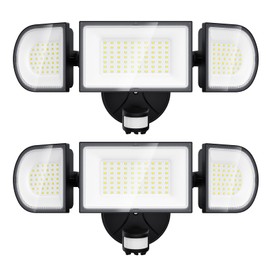 iMaihom 2 Pack 100W Motion Sensor Lights, LED Security Light 9000LM Super Bright Flood Lights Outdoor, 6500K IP65 Security Motion Light, 3 Head Adjustable Motion Flood Lights Outdoor for Yard (Black)