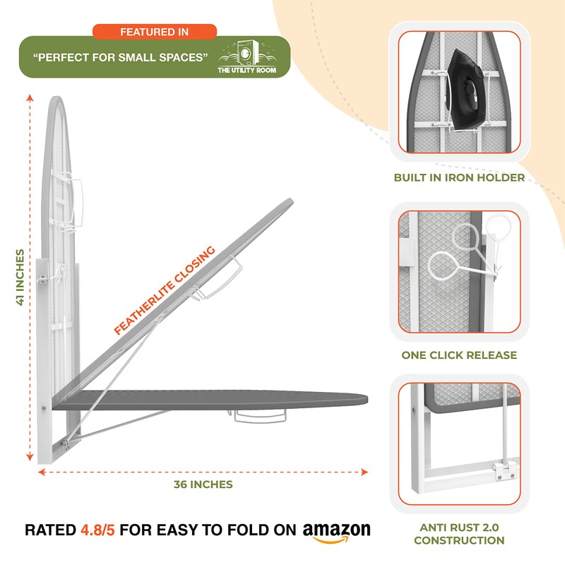 Xabitat Wall Mounted Ironing Board with Iron Holder, 36.2" X