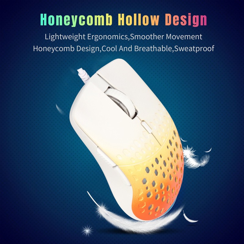 Wired Gaming Mouse with 7 RGB 3600DPI Lightweight Ergonomics Breathable