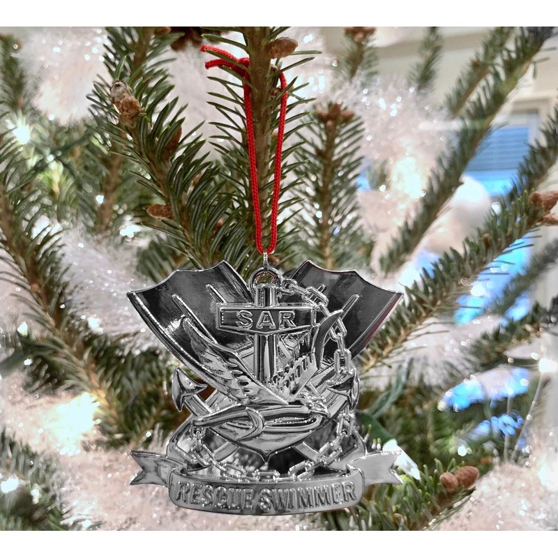 Patriot Accessories Navy Rescue Swimmer SAR Chrome Metal Christmas Ornament