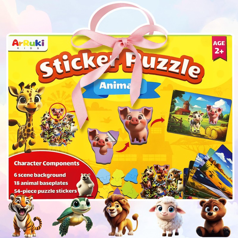 18 PCS Animal Puzzles for Toddlers 2-4, 3 Levels Step-by-Step