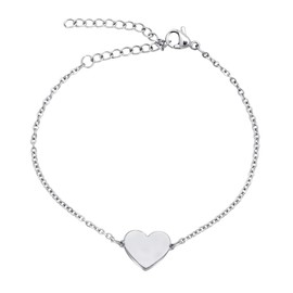 Nuoli® Heart Bracelet (15 + 5 cm), Heart Bracelet for Women, Stainless Steel, silver