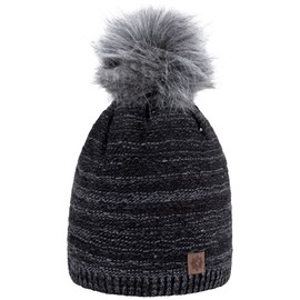 Compagno Winter Hat Knitted Hat Women's Bobble Hat Fleece Lining Beanie Hat 88, black
