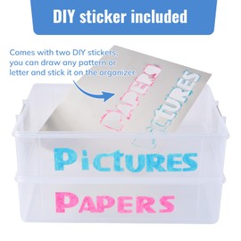 AZAZA 2-Layer Plastic Storage Box with Lid & Handle - Portable Transparent File Box for Organizing Photos, A4 Paper, Documents, Scrapbook, Art & Craft & Makeup | Paper & Art Supply Storage Organizer