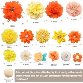 BIPY 16PCS Dog Collar Flowers and Bows Fake Pearls Rhinestone Collar Charms Slides for Dogs Cats Puppy Small Medium Dog Spring Summer Wedding Birthday Party Grooming Accessories (Yellow)