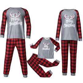 ENJOYNIGHT Christmas Matching Family Pyjamas Set Long Sleeve Nightwear Xmas Pjs for Women Men Kids (X-Large,Women-Grey Lattice)