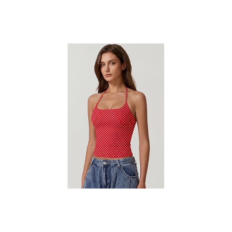 QINSEN - Camisas básicas con cuello halter y corbata para