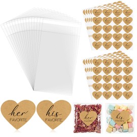 Yexiya 200 Set His Her Favorite Stickers Candy Bags Wedding Favor Stickers 4x6 Inches Cellophane Bags That Seal Themselves for Wedding Favor Labels Guest Welcome Bag Stuffers Bulk