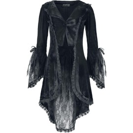 Gothicana by EMP Ladies Black Velvet Look Cardigan with Lace Detail, black