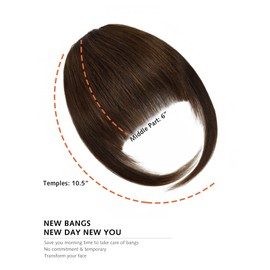 DILUSILK Clip in Bangs Human Hair Front Fringe French Flat Bangs Hair Extensions Bang Hair Clips for Women Soft Hair Medium Brown