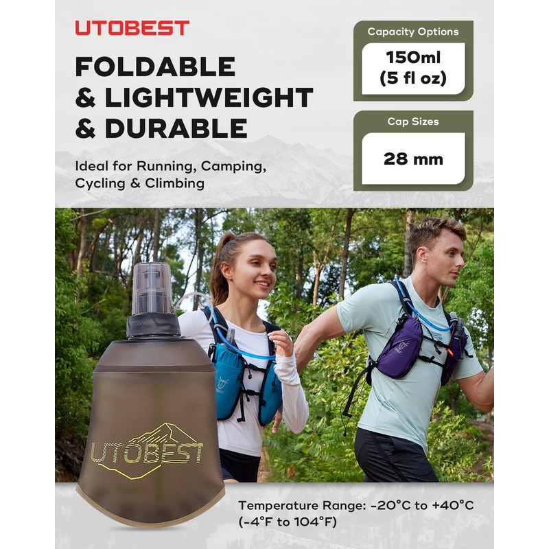 UTOBEST Soft Flask Collapsible Running Water Bottle 150 ml, Flexible