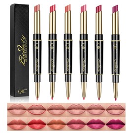 Skynest 6 pieces lipstick and lip liner set, 2 in 1 durable lip gloss, long-lasting, does not fade, waterproof, highly pigmented velvet, lip gloss set, beauty cosmetics