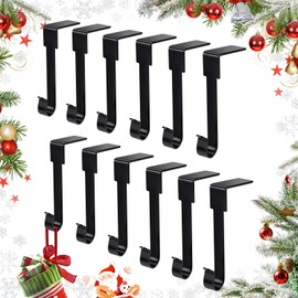 EVELOMO - Soporte para medias de Navidad para 12 unidades, ganchos antideslizantes para chimenea, soportes de medias para manto para decoraciones de Navidad (negro)