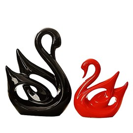 2 Pieces Swan Sculpture Decor Swan Table Decorations Elegant Ceramic Swan Figurine Swans for Decoration Statues for Home Decor Living Room Shelves Fireplace Coffee Table Decor（Red Black Couple Swan ）