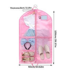 Clothes Bags with Many Pockets, Foldable Children's Garment Bag, Short Clothing Hanging Cover for Easy Organisation for Dancers, Performances, Competitions, Beauty Pageants, Travel (Pink)