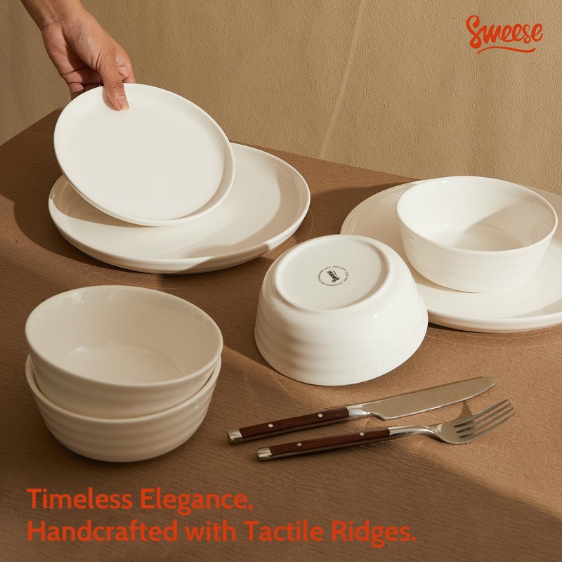 Sweese Plates and Bowls Sets,18 Pieces Modern Porcelain Dinnerware Set