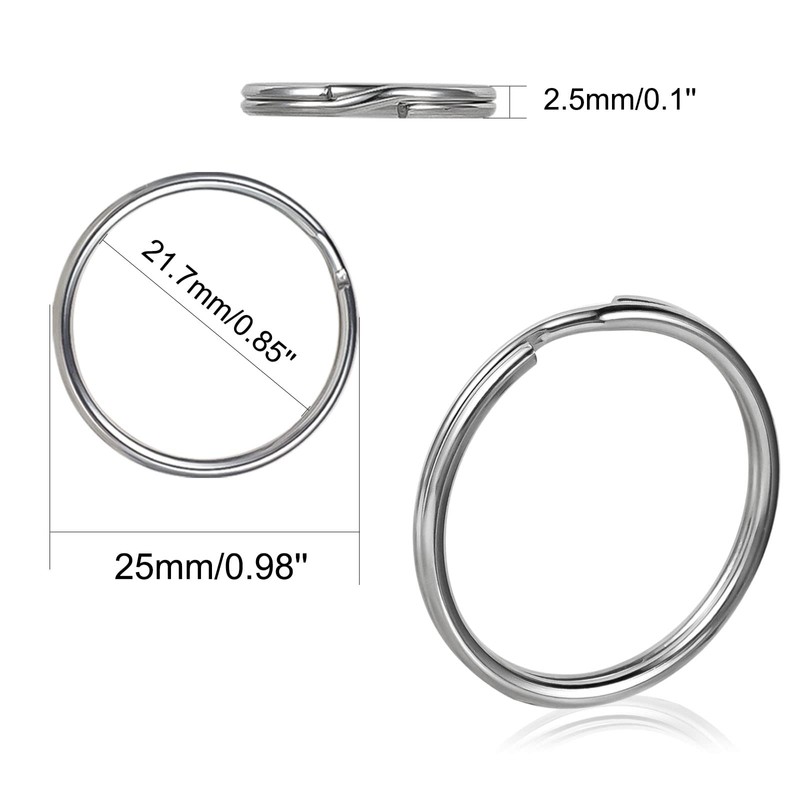 OSELTYATH 30pcs Round Key Rings, Silver Key Ring Hoops, Stainless
