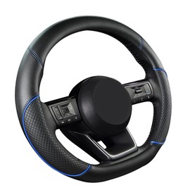 GIANT PANDA D Shape Steering Wheel Cover for Nissan Rogue Kicks - Auto Car Steering Wheel Cover Customized for Nissan Altima Sentra(Black+Blue Line-D-Shaped)