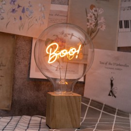 runquiz Boo Shape Edison Bulb Oversized Vintage Globe Light Bulbs Dimmable, G125 Letter Decorative Filament Bulb, 2200K Warm E26 Base 2W(60W Equivalent) - Boo!
