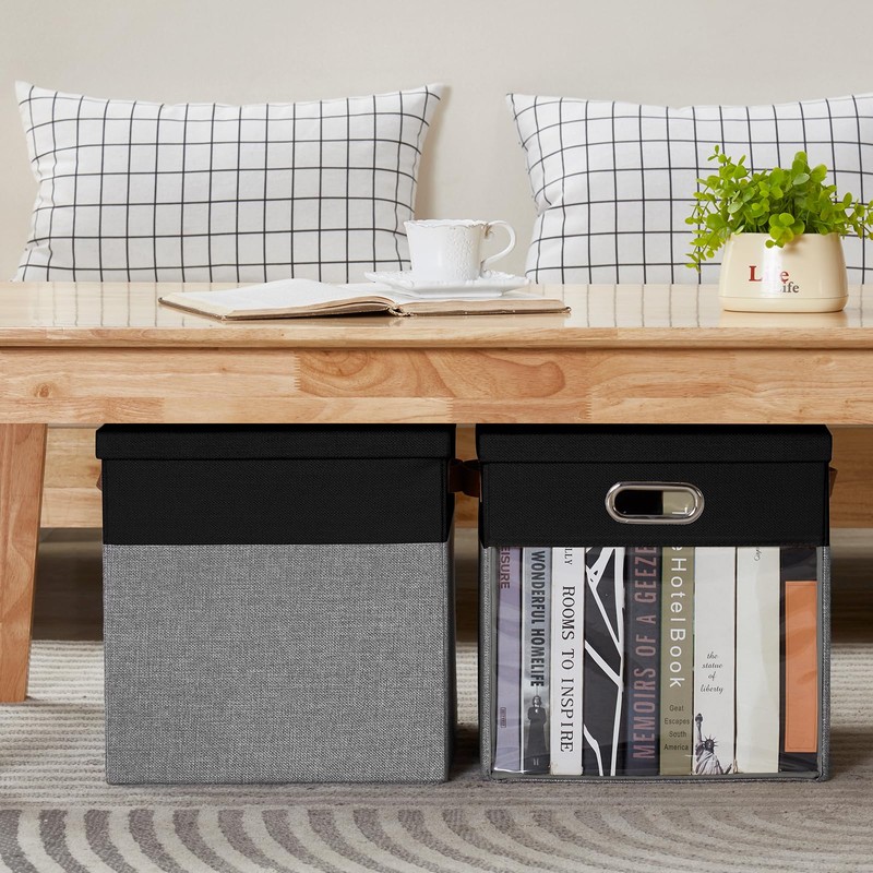 Roobyl Fabric Storage Cubes with Clear Windows and Lids, 13''