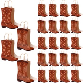 Mooliwe 24 Pcs Cowboy Cowgirl Boots Paper Bags Western Theme Party Favors Wild West Girls Kraft Bags Bachelorette Theme Last Rodeo Party Supplies Cowgirl Favors(Brown)