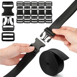 MELORDY Buckle Straps Set 2'' - 6 Yards Nylon Webbing 2 inch, 6 PCS Dual Side Release Buckles, 12 PCS Tri-Glide Sliders, Heavy Duty Dual Adjustable No Sewing Kit