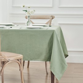 TOSMO 100% French Linen Tablecloth, Washable Farmhouse Rectangle Table Cloth for Kitchen, Dining, Party, Cocktail, Indoor and Outdoor Daily Use(60''x84'',Sage Green)