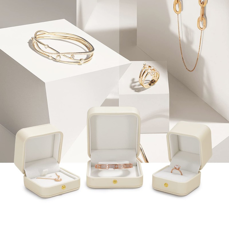 Woodten Small Presentation Jewelry Ring Gift Box Premium White PU