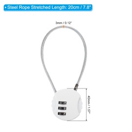 PATIKIL Combination Lock 8 Inch, 2 Pcs 3 Digit Outdoor Waterproof Code Padlock with Wire Rope for Luggage Gym Locker Fence Toolbox Backpack, White