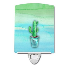 Caroline's Treasures BB7362CNL Cactus Teal and Green Watercolor Ceramic Night Light Compact, UL-Certified, Ideal for Bedroom, Bathroom, Nursery, Hallway, Kitchen, 6x4x3, Multicolor